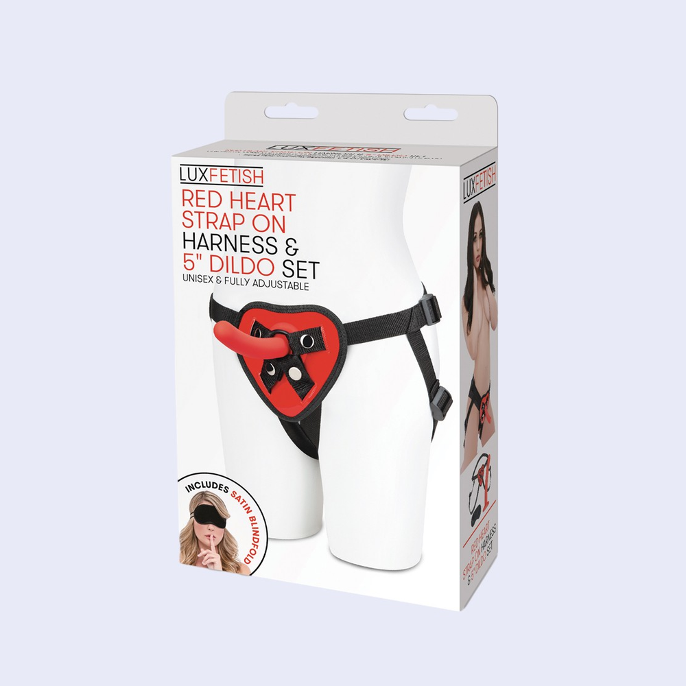 Lux Fetish Red Heart 5 Inch Strap-On Set