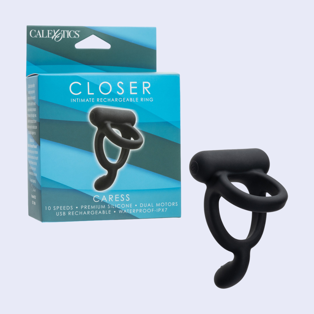 CalExotics Closer Caress Rechargeable Vibrating Cock Ring - La Pepa