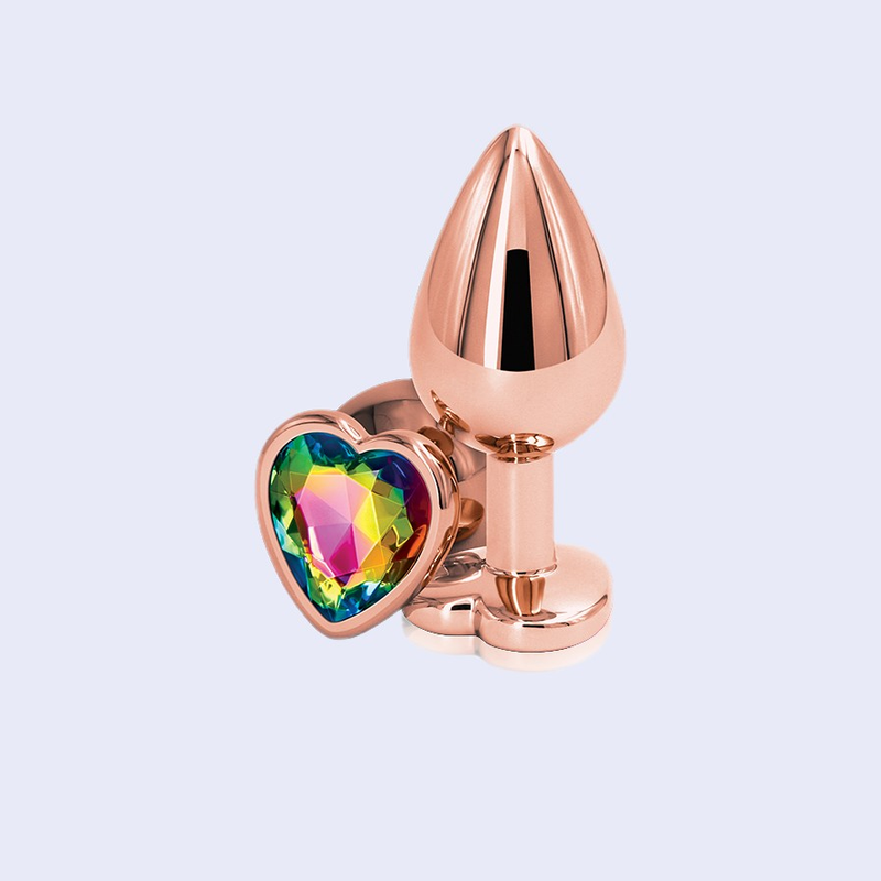 Rose Gold Heart Medium Rainbow Anal Plug