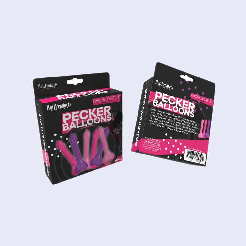 Pecker Balloons Assorted Colors 6Ct Box