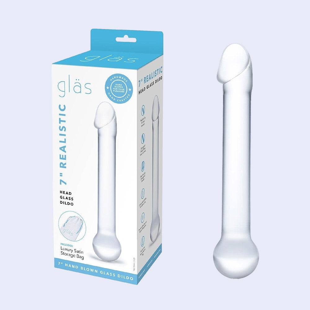GLAS 7 Inch Realistic Head Glass Dildo