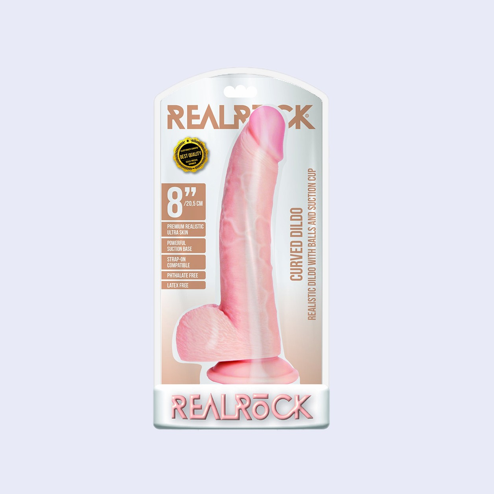 RealRock 8'' Curved Dildo with Balls and Suction Cup